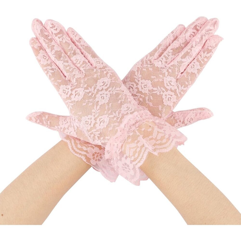 Women's Pink Short Fashion Imported Lace Opera Halloween Cosplay Gloves